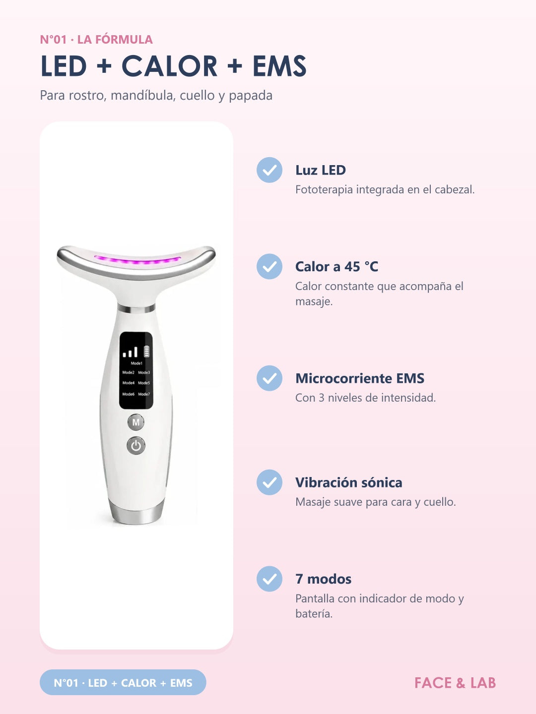 Masajeador Facial LED + Calor + EMS