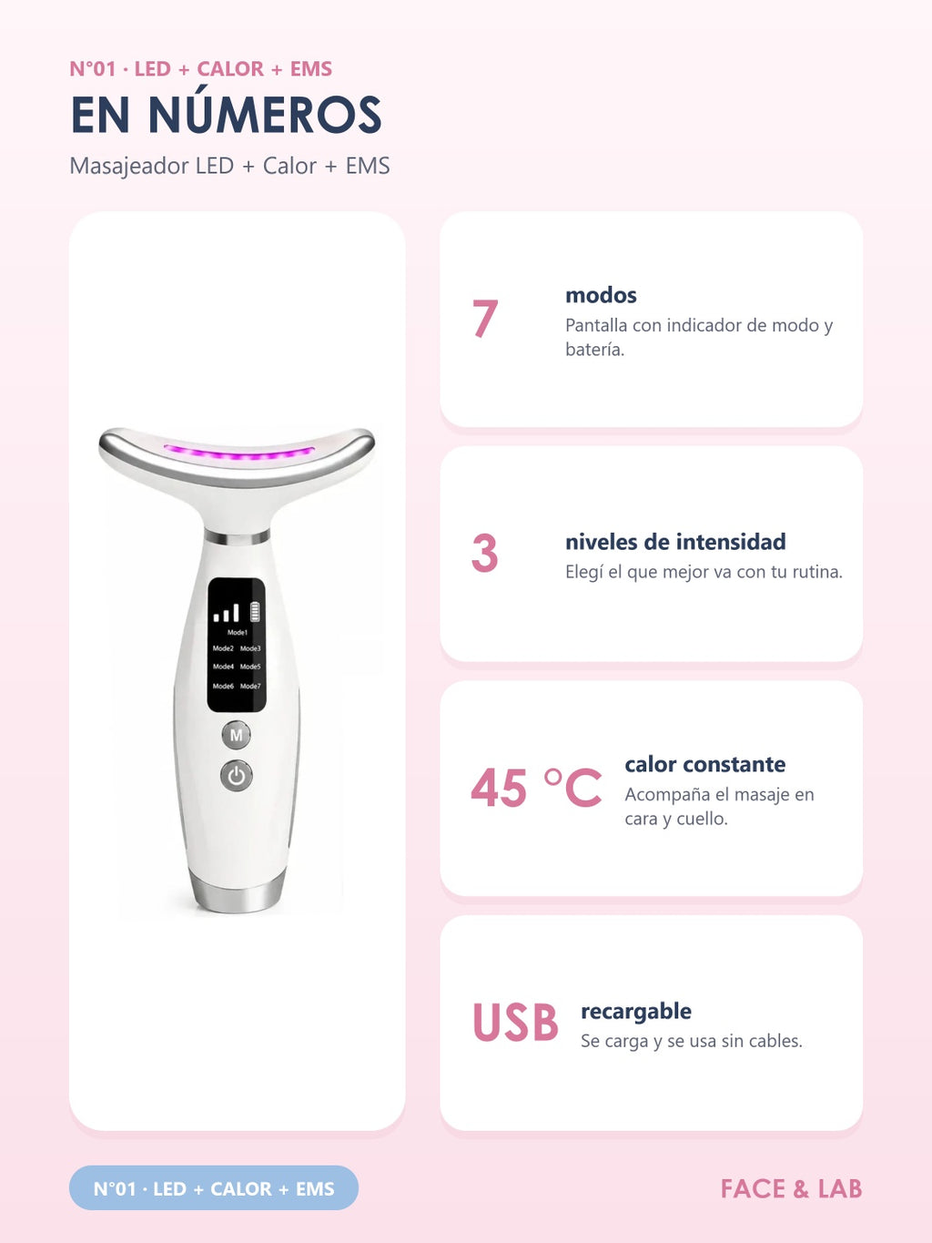 Masajeador Facial LED + Calor + EMS